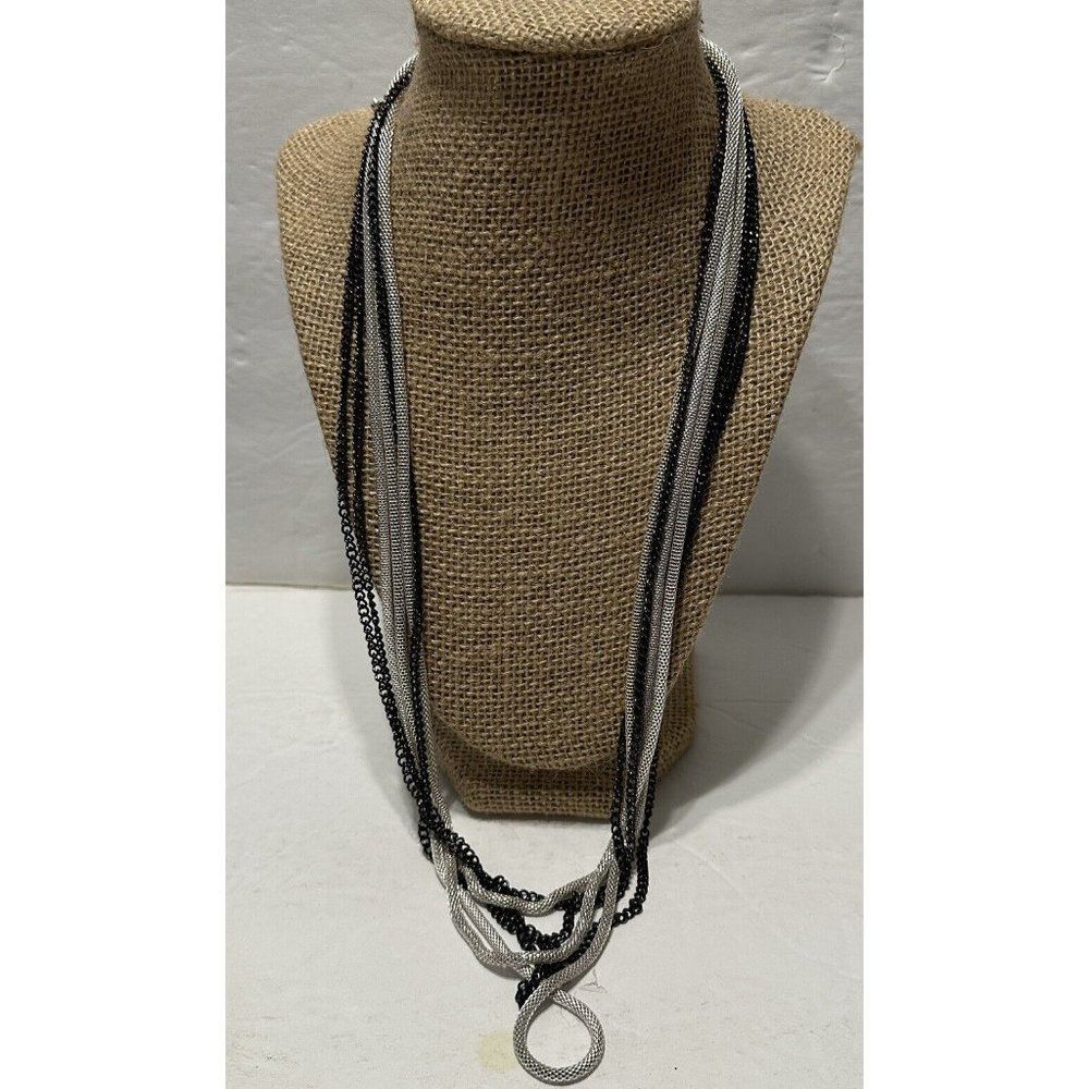 NY& Company Multistrand Metal Mesh Tubular Necklace 27-30”L Gunmetal Silver Tone